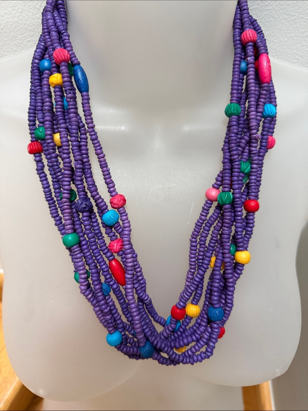 Artisan Purple Multi-Color Seed Wood Bead Layered Necklace